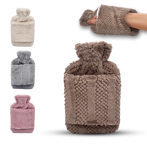 Image of Hot Water Bottle with Hand Inserts & Luxury Cosy Faux Fur Cover, 2L Leakproof Large Hot Water Bag for Neck & Shoulder Pain Relief, Hand & Feet Warmer, Gift for Women,Men (Brown – Mocha)