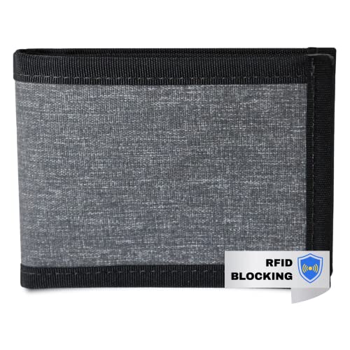 Flowfold RFID Blocking Recycled Wallets - Recycled Material Bifold Wallet, Front Pocket Wallet, Slim Minimalist Wallets Made in USA (Heather Grey, Recycled Material)