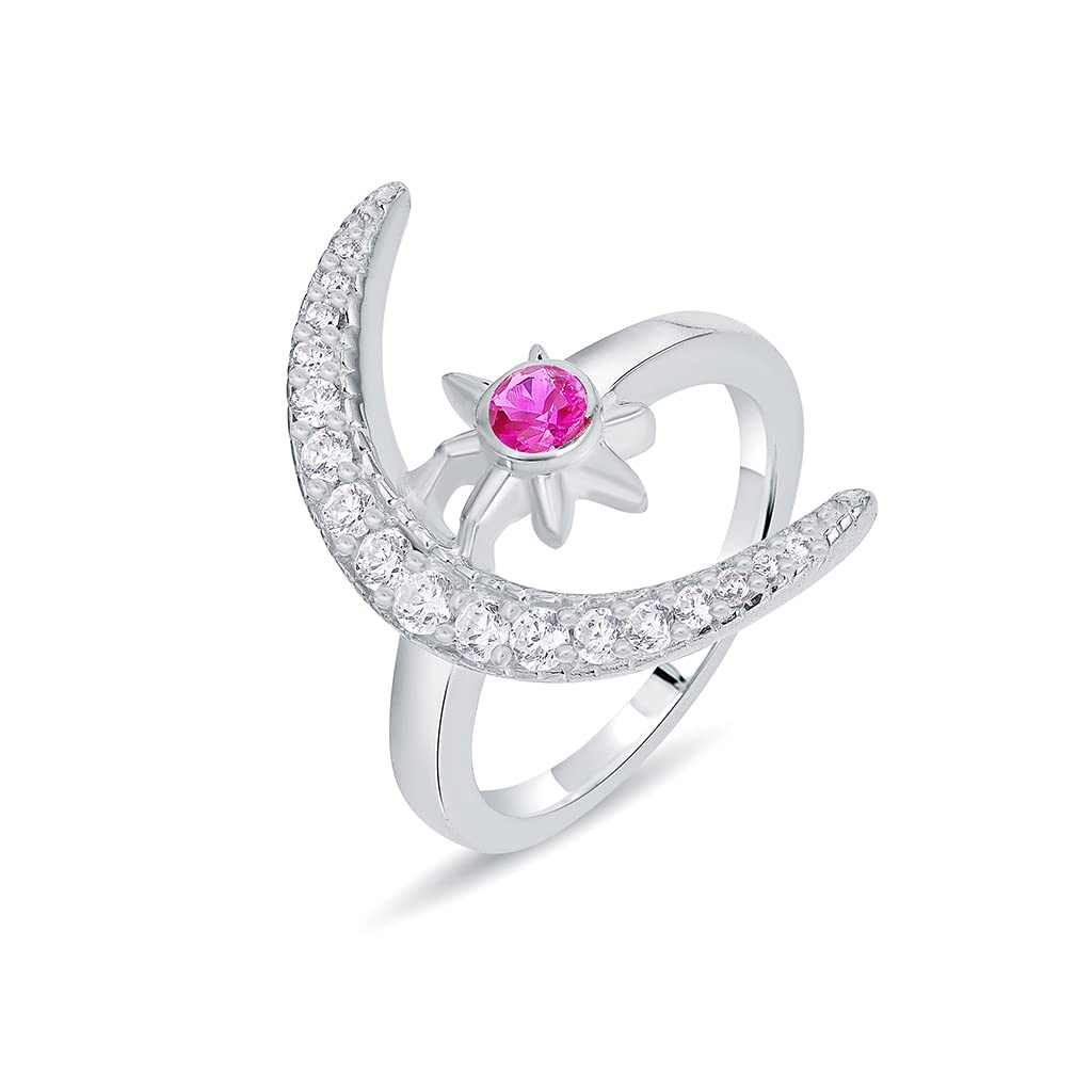 ZALKARI925 Silver Moon Pink Ruby Ring | Comes with Authenticity Certificate & 925 Stamp | Gift for Women
