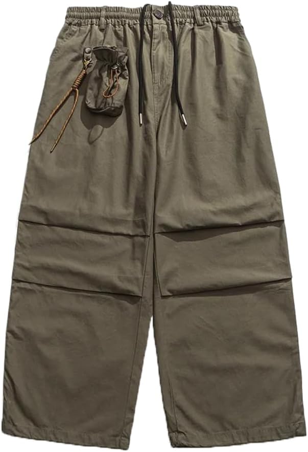 LIXINGHEITANG Men Detachable Pocket Drawstring Streetwear Loose Casual Wide Leg Military Cargo Pants Sweatpants