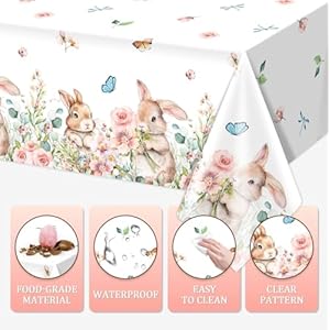 Vanulus 3Pcs Spring Easter Bunny Party Tablecloth Cute Rabbits Pink Floral Disposable Plastic Table Cover Rectangle Table Cloth for Spring Farmhouse Picnic Dinner Table 54x108Inch Vanulus 3Pcs Spring Easter Bunny Party Tablecloth Cute Rabbits Pink Floral Disposable Plastic Table Cover Rectangle Table Cloth for Spring Farmhouse Picnic Dinner Table 54x108Inch