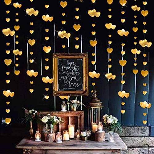 Pink Blume 52 Ft Gold Heart Party Kit Double Sided Metallic Paper Banner Streamer for Engagement Anniversary Bridal Shower Wedding Christmas Bachelorette Party Decorations Supplies
