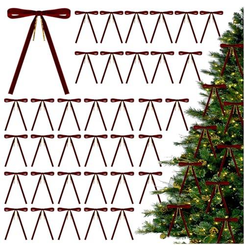 Audasi 36 Pezzi Fiocchi Velluto Rosso, Fiocchi in Velluto per Albero di Natale Fiocchi di Velluto rosso Bordeaux Decorazione Albero Natale Fiocchetti Nastro per Finestre e Interni Casa Ghirlande Self