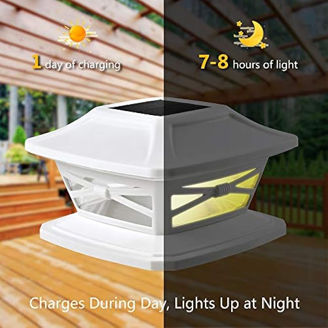 Davinci Lighting Flexfit Solar Outdoor Post Cap Lights - Includes Bases for 4x4 5x5 6x6 Wooden Posts - Bright LED Light - Pearl White (2 Pack)