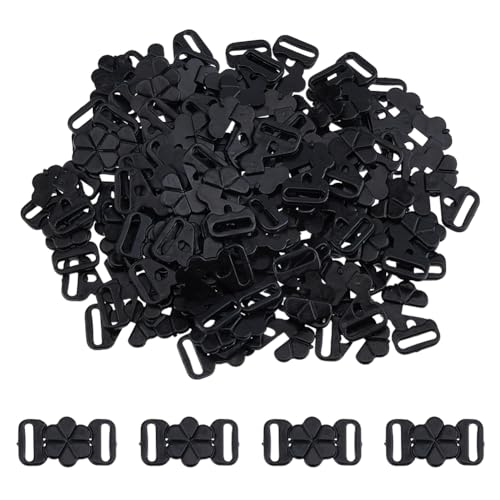 SUPERFINDINGS 60 Pairs 120Pcs Bra Clips In Front Black Plastic Bra Clasp Fasteners Flower Shaped Swimwear Clicker Bikini Hooks for Swimsuit and Lingerie DIY Sewing Underwear Accessories