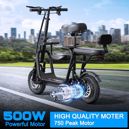 Electric Scooter with Seat for Adult, 36V/48V Electric Scooter with 350W/500W Motor 500W/750W Peak Power, 20 Mile Range, 17.4mph/18.75mph, e Scooters with Adjustable Seat