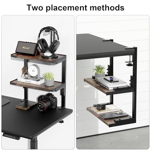 Image of 2-Tier Desk Shelf Desk Organization, Wood | Expandable Under Desk Storage Clamp on Desk Shelf Desktop Accessories for Offices Study Rooms and Game Rooms