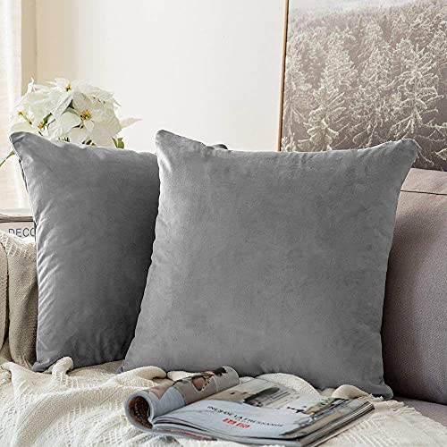 Image of Khooti Velvet Cushion Cover, 14x14 | Light Grey | Pack of 1 | Solid Plain Soft & Smooth, Decorative Cushion Covers for Living Room, Bedroom, Couches, Chairs, Sofas, Beds & Home Decor