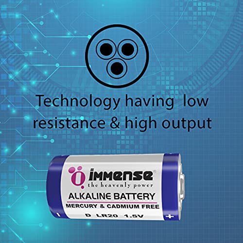 Image of Immense D Size 1.5 Volts Alkaline Battery for Heavy-Duty Flashlights, Air Pumps & Professional Devices | Non Rechargeable Cell (Pack of 12)