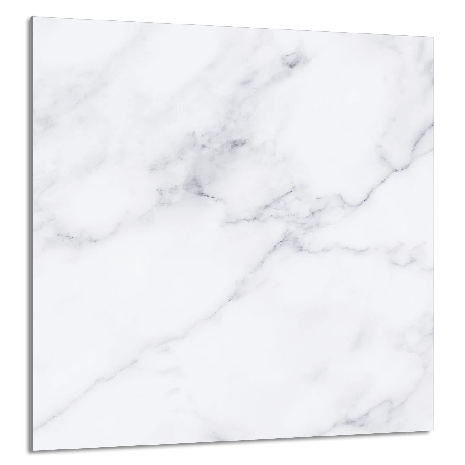 Protection anti-éclaboussures en verre trempé 60 x 65 cm – Verre décoratif avec ruban adhésif – Paroi arrière en verre pour cuisine - Plaque de protection induction, Marbre Blanc