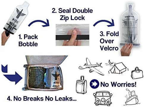 Wine Wings Upgraded 4 Pack Reusable Bottle Protector Sleeve Travel Bag Luggage Leak Safe