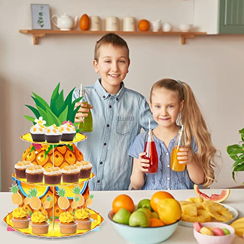 Zopeal 3 Tier Hawaiian Pineapple Cupcake Stand Pineapple Theme Cupcake Holder Luau Aloha Cake Holder Decorations Tropical Cupcake Dessert For Summer Pool Beach Baby Shower Birthday Party Supplies #TOP4