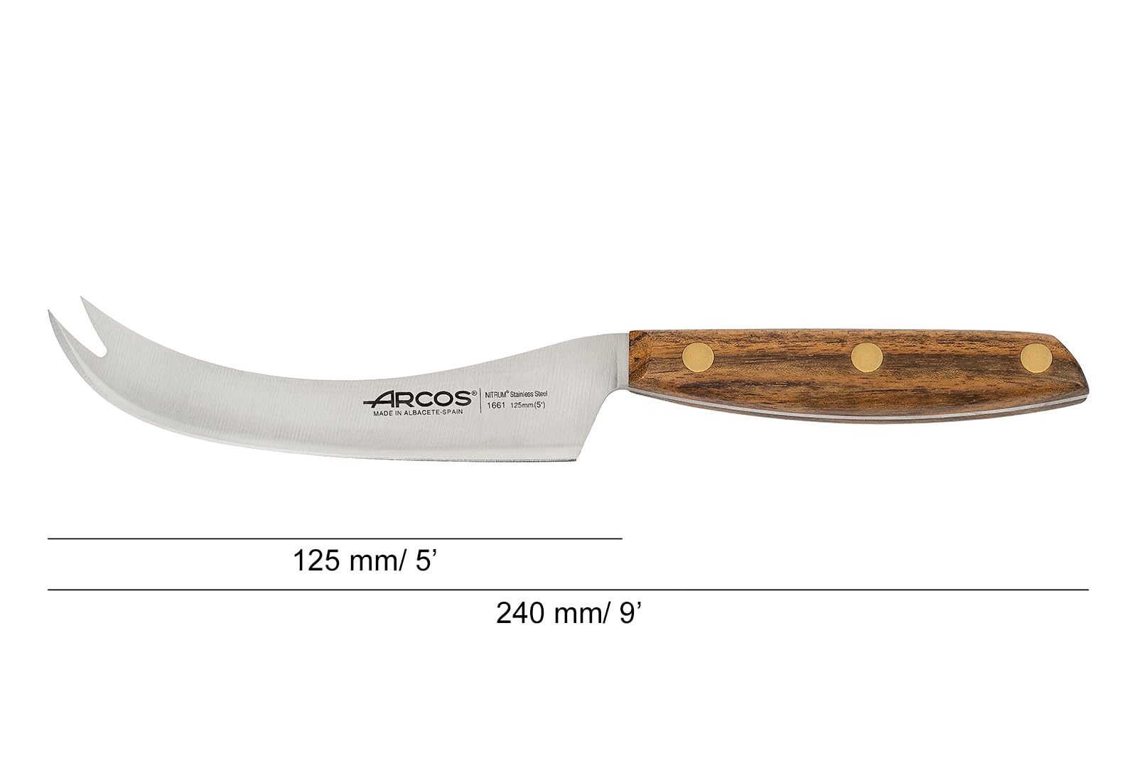 Arcos Serie Nordika - Cheese Knife - Stainless Steel NITRUM - Size Blade 125 mm | 5 Inch Inch - Ovengkol Wood Handle 100% natural FSC - 100% Recycled Packaging