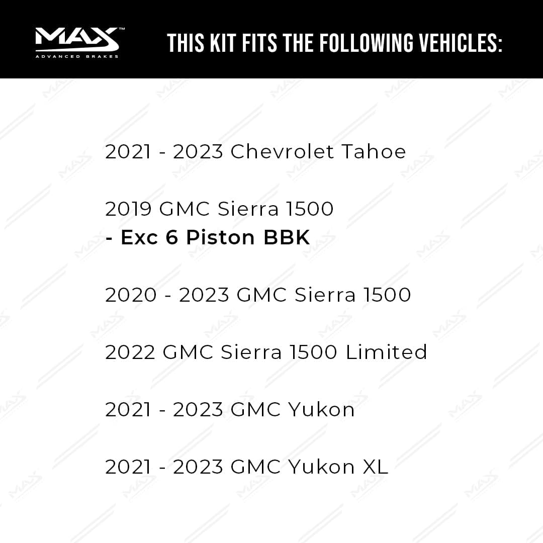 MAX Advanced Brakes - Rear Brake Kit For 2019-2023 Chevrolet Silverado 1500, GMC Sierra 1500, Chevrolet Tahoe| Carbon Ceramic Brake and Rotor Kit| OE Replacement Brake Rotors