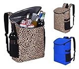 Insulated Leak Proof Cooler Backpack - Lightweight Foldable Cooler Bag for Men & Women, Yeti Backpack Style, Perfect for Camping Hiking Picnic Beach Travel. (Leopard Print)