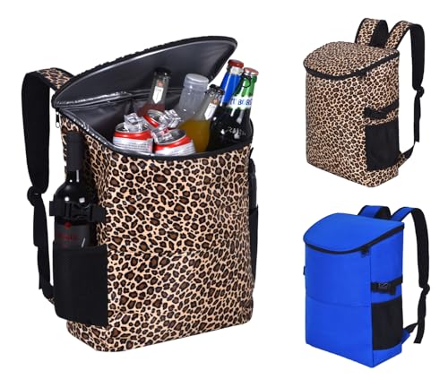 Insulated Leak Proof Cooler Backpack - Lightweight Foldable Cooler Bag for Men & Women, Yeti Backpack Style, Perfect for Camping Hiking Picnic Beach Travel. (Leopard Print)