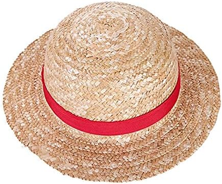 蔵 麦わら帽子 男の子の女の子ワンピース帽子麦わら帽子首の弦ルフィフラットキャップ子供赤縞模様のビーチハット