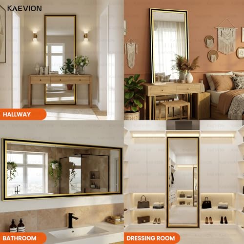 Image of 63x21 Inch Full Length Mirror Black Gold Frame, 5mm High-Definition Wall Mirror, Vertical or Horizontal Hanging Large Body Dressing Mirror for Entryway, Bedroom & Living Room