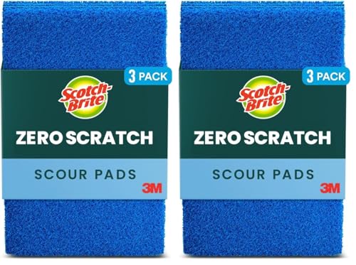 Scotch-Brite® Zero Scratch Scour Pad, 3 Scrubbing Pads, Non-Scratch Scouring Pads for Kitchen and Dish Cleaning (Pack of 2)