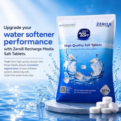 Image of Zero B Water Softener Salt Tablets 40 Kg | Premium Water Purification Salt for Efficient Softener Performance | Soft Water Solution for Home, Office & Industrial Use | Number Of Salt Bags 02