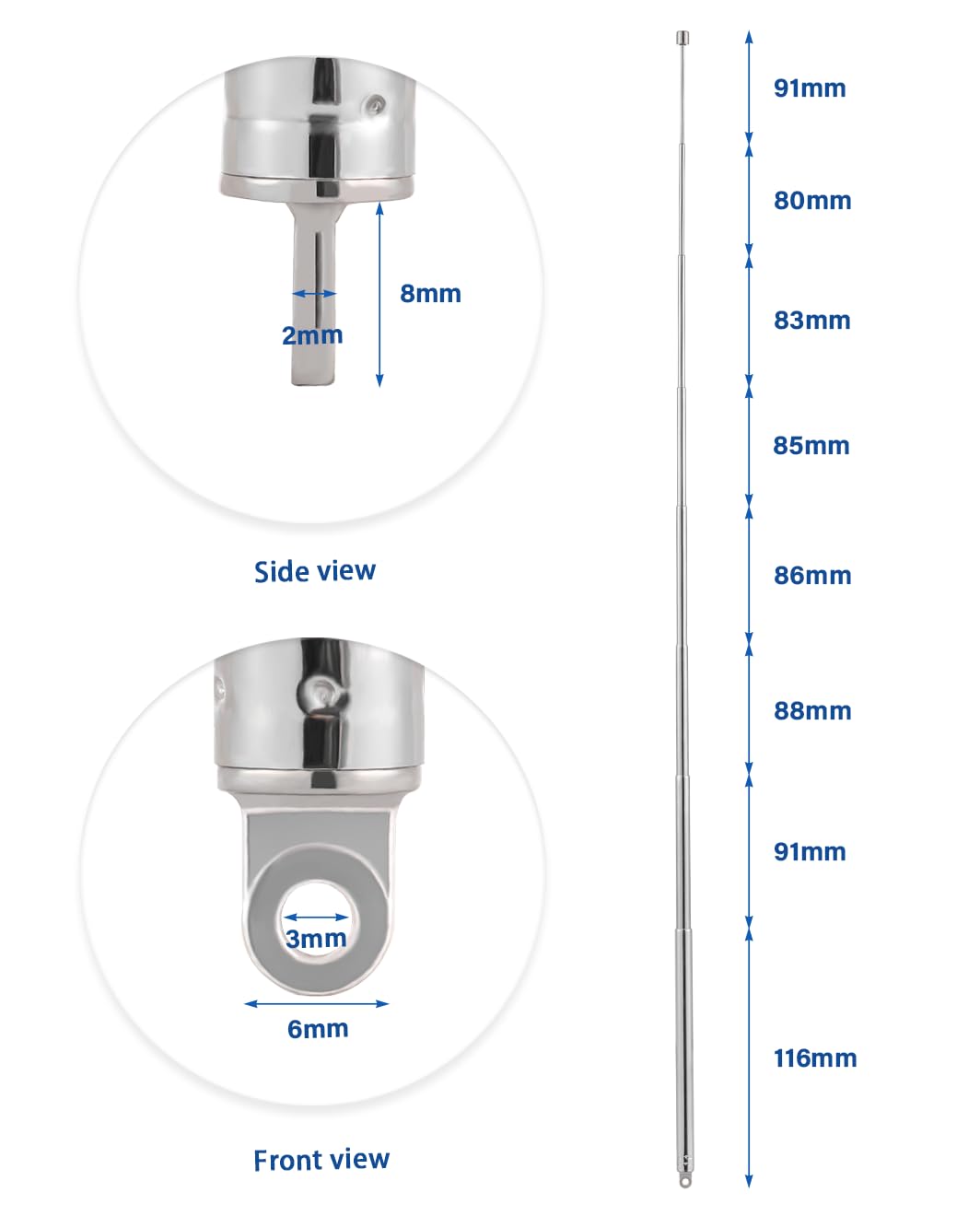 2 PZ Antenna Radio, FM Portatile Telescopica 8 Sezioni Antenna 72CM/28.3IN per TV Radio DAB FM/AM Stereo Ricezione