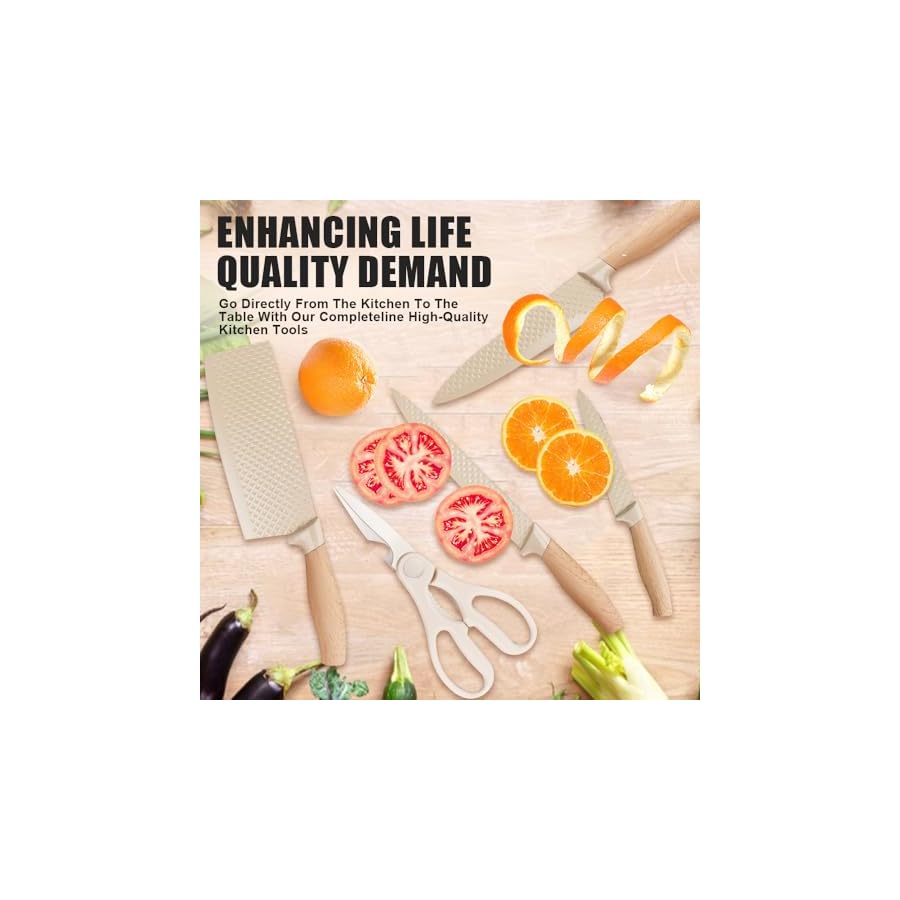 Kitchen-Knife-Set-6-Pcs-Sharp-Knife-Set-for-Kitchen-Anti-Rust-Stainless-Sharp-Knife-Set-with-Universal-Knife-Block-Knife-Set-Contains-Round-Knife-Storage-Knives-Scissors-for-Kitchen-Khaki Gulymm Kitchen Knife Set, 6 Pcs Sharp Knife Set for Kitchen, Anti-Rust Stainless Sharp Knife Set with Universal Knife Block, Knife Set Contains Round Knife Storage, Knives, Scissors for Kitchen (Khaki