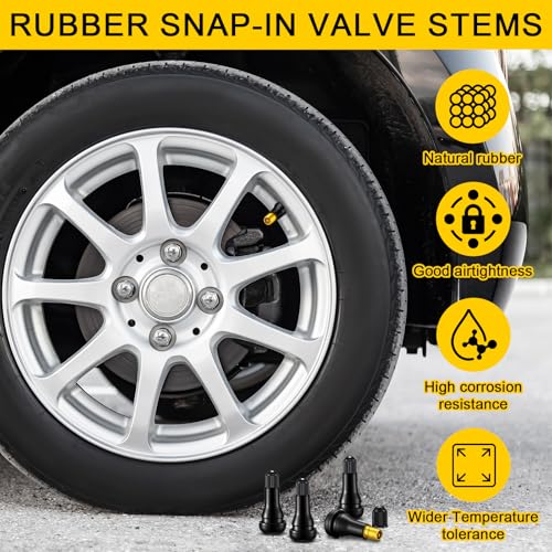 Image of Tallew 200 Pieces TR413 Tire Valve Stems, Rubber Snap-in Tubeless, Black