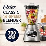 Oster Classique Series 16 Mélangeur de vitesse avec coupe alimentaire et pot en verre brossé nickel