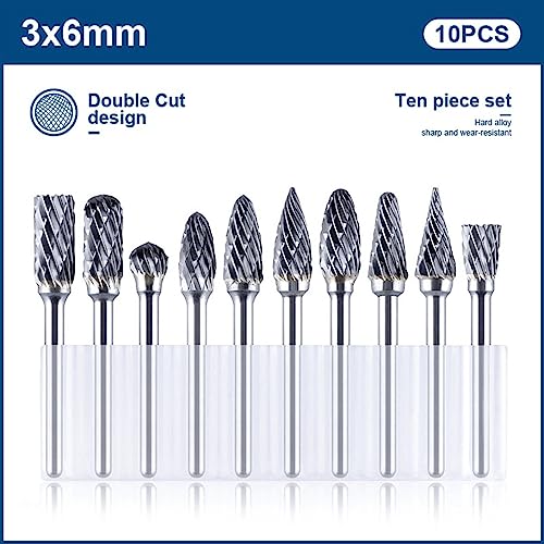 Set de 10 fresas rotativas de carburo de tungsteno 3x6 mm miniatura 2