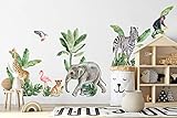 Murwall Kids Wall Decal Peel and Stick Safari Animal Wall Decals Cute African Animals Set Wall Sticker Zebra Giraffe Elephant Lion Leaves Sticker Kids Room Childroom