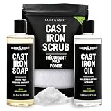 CARON & DOUCET – Ultimate Cast Iron Set PLUS: Seasoning Oil, Cleaning Soap & Restoring Scrub | 100% Plant-Based & Best for Cleaning Care, Washing, Restoring & Seasoning Skillets, Pans & Grills!