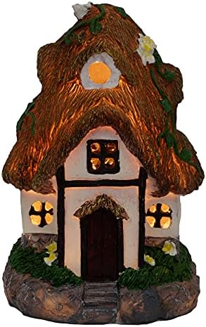 GloBrite Fairy House Outdoor Ornaments - Solar Powered LED Lights, Waterproof Resin Cottage Figurines Statue for Yard Lawn Patio Garden Decor