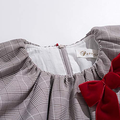 Pettigirl Autumn Winter Toddler England Gray Gird Trendy Long Sleeve Casual Girl Dress Outfit with Headpiece4