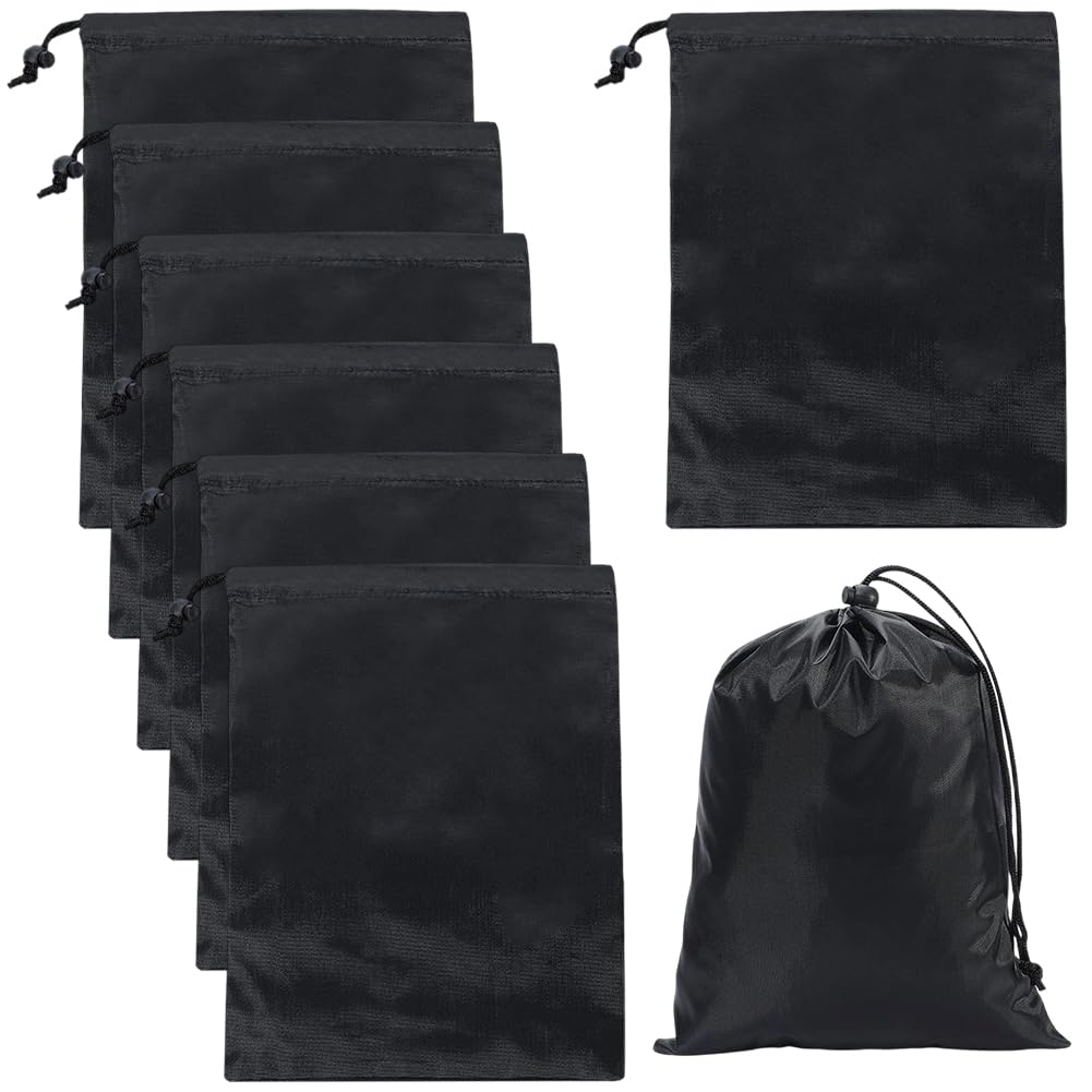 CREATCABIN 8Pcs Black Drawstring Bag with Toggle Nylon Cinch Ditty Pouch Waterproof Polyester Drawstring Bag Foldable Stuff Sack String Storage Bag for Sports Travel Gym Clothes Organizer 12x8Inch