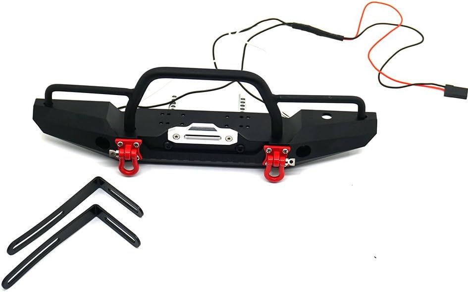 RCLIONS Aluminum Metal Front Bumper with LED Headlights Towing Shackles for TRX4,SCX10-ii 1/10th RC Crawler Car
