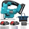 SEESII Cordless Jig Saw 21V, Electric Jigsaw Tool with 2× 2.0Ah Batteries, 2800RPM Variable Speed for Wood Cutting, 0°-45° Bevel Cuts, LED Light, 4 Orbital Settings for Straight/Curve/Circle Cutting