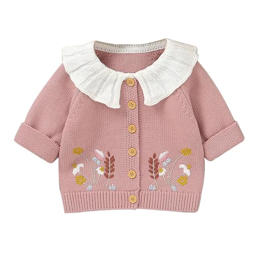 Baby Girls Cardigan Sweater Doll Collar 𝐅loral Embroidered Button Down Knit Sweaters Fall Winter Cute Clothes