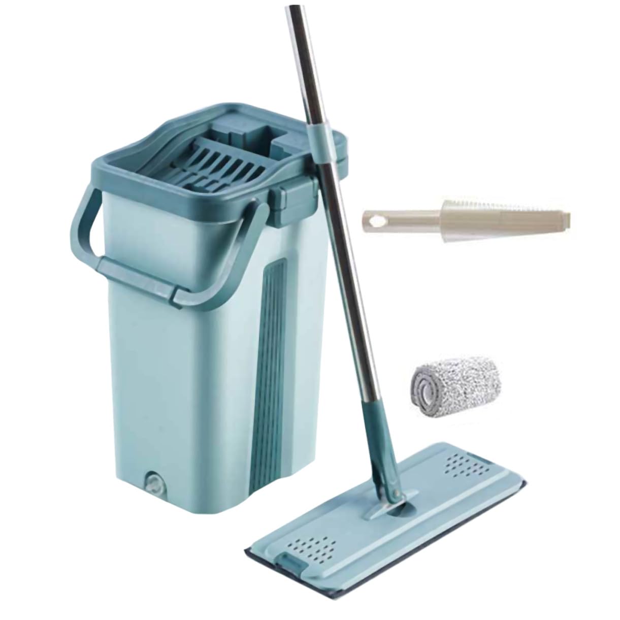 Balai plat essoreur et seau avec frange microfibre pour lavage de sol