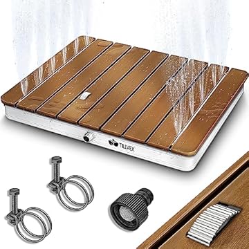 tillvex® Doccia da giardino Outdoor fino a 4 m di altezza della fontana | a pavimento con pedale |da esterno, antiscivolo | da sauna, campeggio resistente alle intemperie
