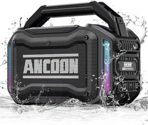 ANCOON Speakers Bluetooth Wireless: 80W(Peak) Loud Speaker with Bass, 20H Playtime, IPX6 Waterproof, Large Jobsite Speakers for Work, Outdoor, Workshop, Garage, Portable Speaker with TWS (Black)