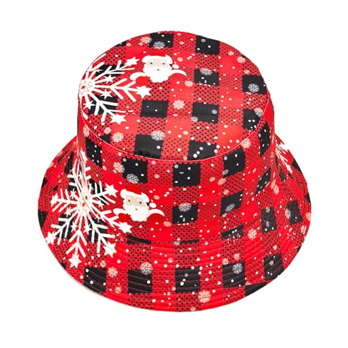 Image of Bucket Hat for Women Men,Travel Sun Beach Cap,Unisex Fishing Outdoor Boonie (Christmas Plaid)
