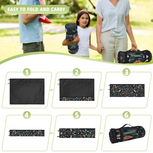 Mushroom Picnic Blankets Waterproof Foldable, 60″X80″ Packable Picnic Mat Insect Outdoor Blanket for Grass, Boho Large Beach Blanket Sandproof Picnic Accessories for Camping Music Festival Park Lawn - Thumbnail 6