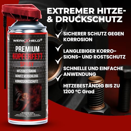 WerkXheld Kupferfett-Spray 400ml – Hitzebeständiges Kupferspray für Bremsen, KFZ, Ofen & Reifenwechsel | Kupferpaste für extreme Temperaturbelastung