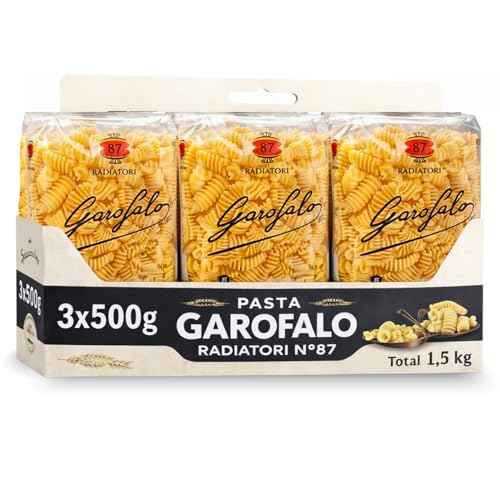 Pasta Radiatori Garofalo Pasta Nº87 500g, Pasta Italiana, Pasta alimenticia de sémola de trigo duro, Contiene gluten, Puede contener trazas de soja, Tiempo de cocción 8 minutos, 3 Paquetes de 500 gr