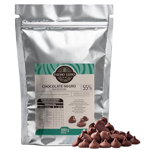 Chocolate negro para repostería Isidro Labrá con manteca de cacao puro en monedas chocolate dan valor al proceso de fundir y generar pasta de cacao base para la cobertura de chocolate. (1000gr, 55%)