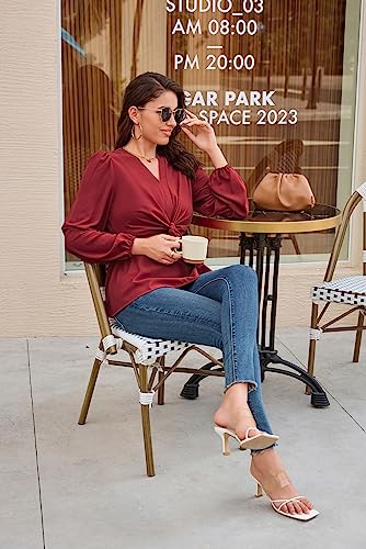 GRACE KARIN 2024 Women's Elegant Peplum Tops V Neck Tie Front Long Sleeve Shirts Tops Blouse4