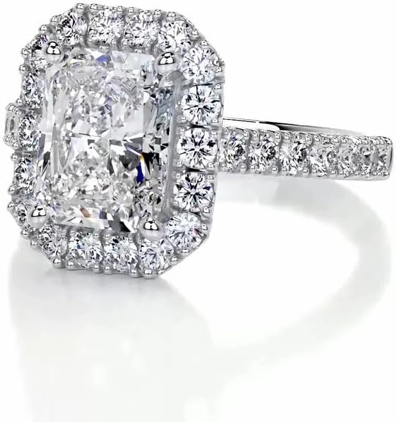 Molioaki 2 Carat (ctw) Radiant Halo Moissanite Engagement Rings for women Platinum Plated Silver Ring Moissanite Rings
