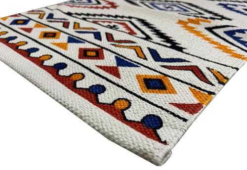 Image of SAGON 2x5 Ft Printed Runner Carpet - Cotton Bedside Rug for Bedroom & Living Room (Multi Zig Zag)
