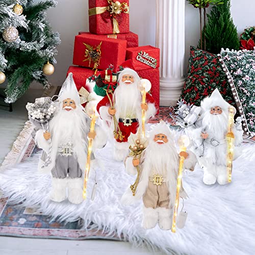 Costyleen Christmas Santa Claus Figurine Decoration With Led Light Medium Size Ornament, Enjoyable Gift Doll Toy Table Decor Festival Present - 14'' Gold #TOP7