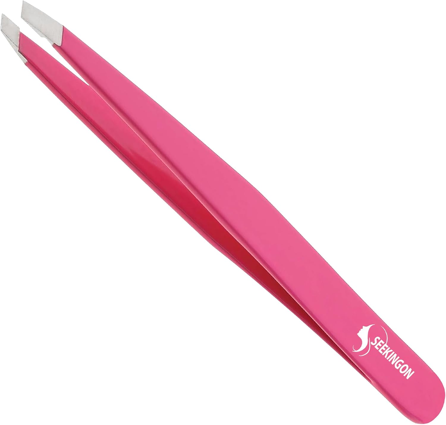 Tweezers for Women Facial Hair - Hand Filed & Aligned Precision Tweezers for Ingrown Hair Plucking - Non Slip Grip Slant Sharp Tweezers for Men (Silver)